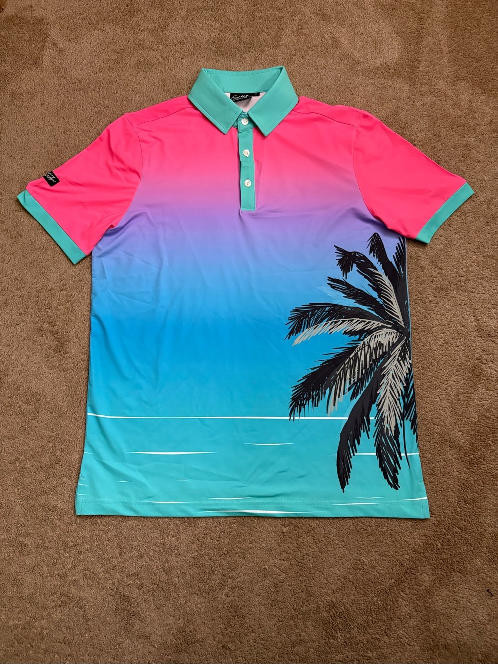 Sunday Swagger Shirt Mens Small Golf Polo Tropical Palm Tree Print Miami Vice